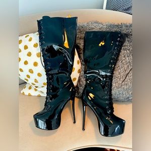 Black Patent Leather Platform Lace Up 6” Boots